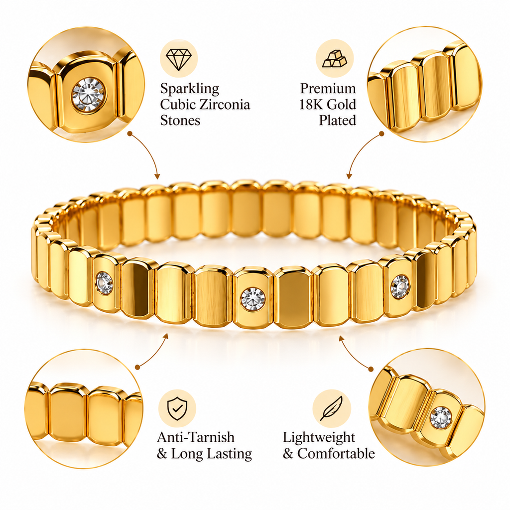 Gold-Tone Diamond-Set Linked Statement Bangle