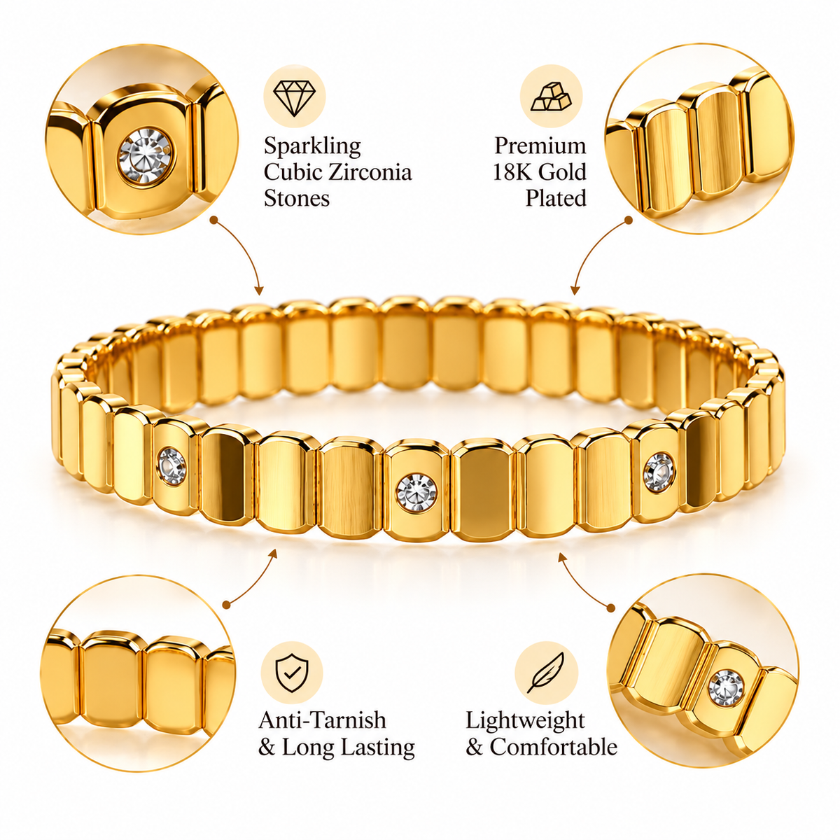 Gold-Tone Diamond-Set Linked Statement Bangle