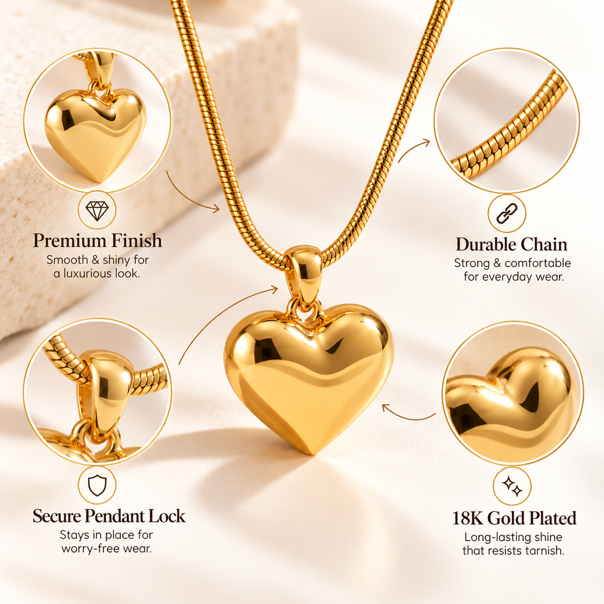 Heart Pendant Gold Chain Necklace