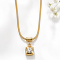 Gold necklace with square pendant and sparkling crystal, anti-tarnish luxury jewelry for women