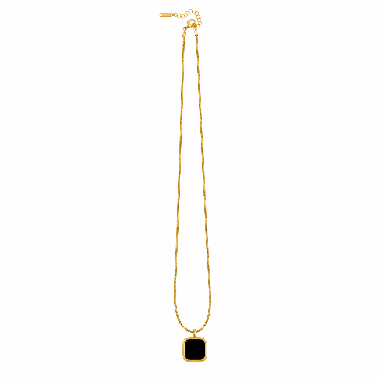 Gold snake chain necklace with black square pendant, anti-tarnish women's jewelry