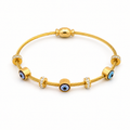 Gold cable bracelet with evil eye charms and crystal accents, anti-tarnish women's jewelry