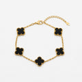 Gold chain bracelet with black clover charms, anti-tarnish luxury jewelry for women