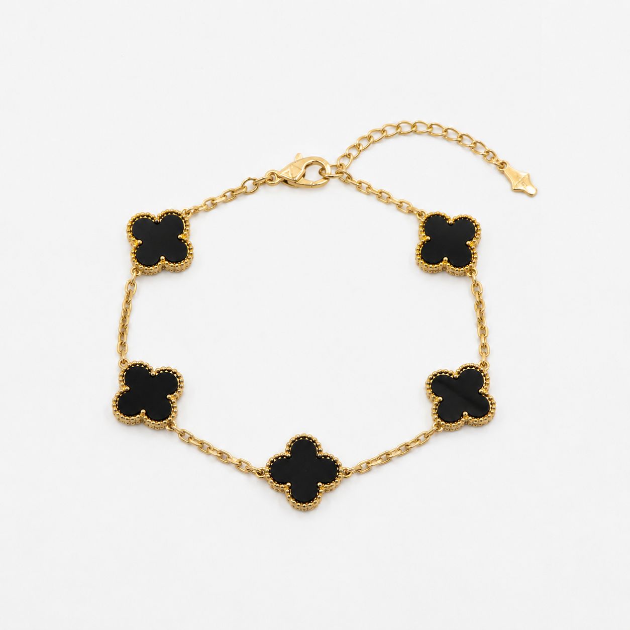 Gold chain bracelet with black clover charms, anti-tarnish luxury jewelry for women