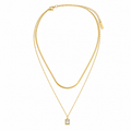 Gold layered necklace with square crystal pendant, anti-tarnish everyday luxury jewelry for women