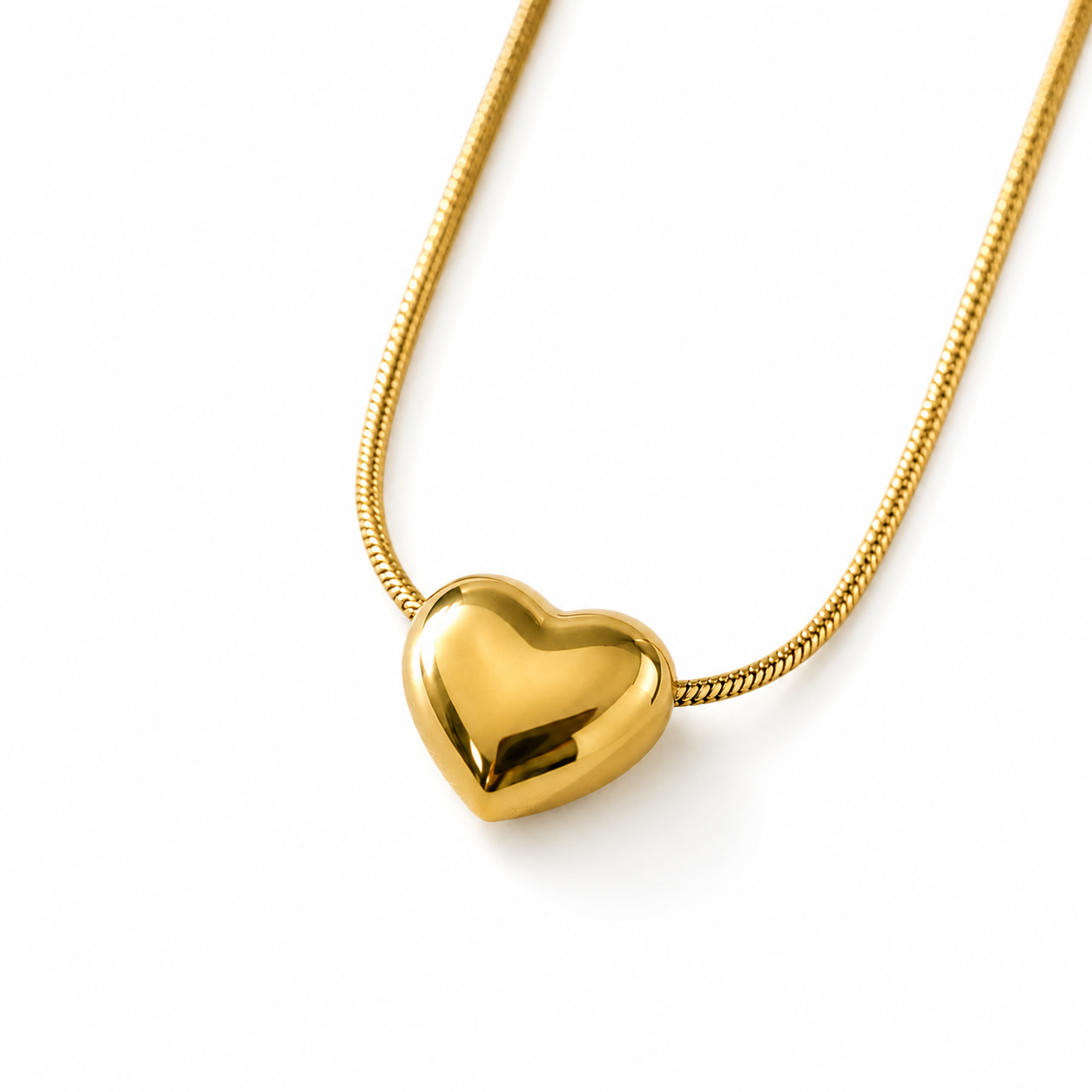 Gold heart pendant necklace with snake chain, anti-tarnish luxury jewelry for women