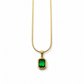 Gold necklace with emerald green pendant, anti-tarnish luxury jewelry for women