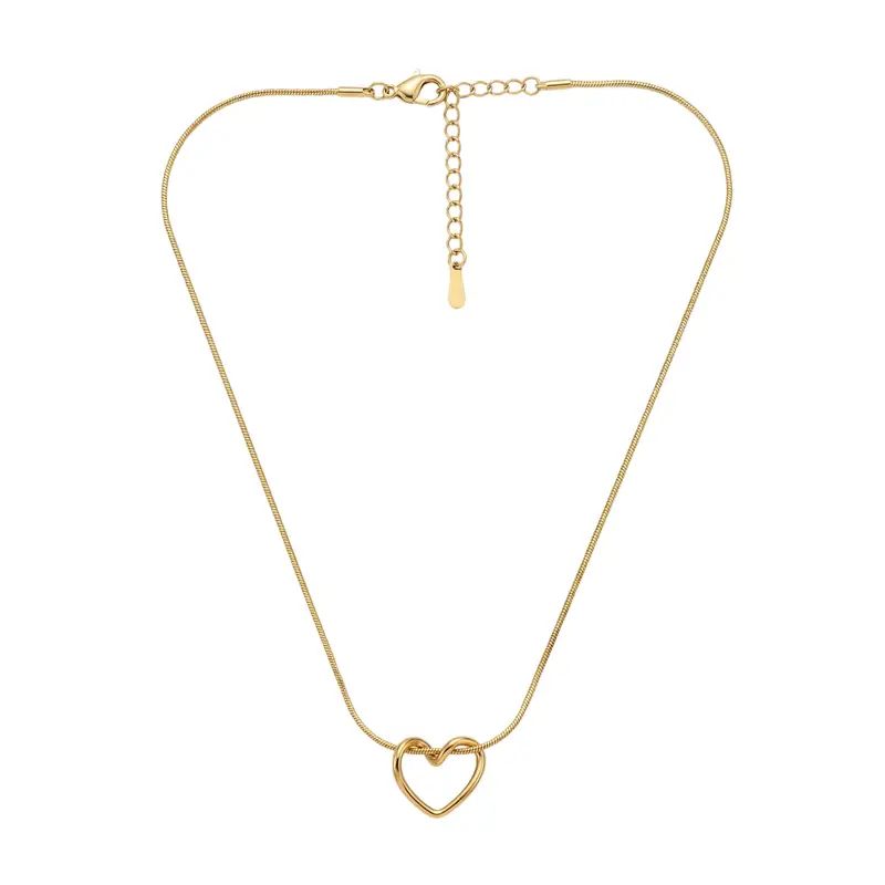 Gold heart pendant necklace with snake chain, anti-tarnish jewelry for women