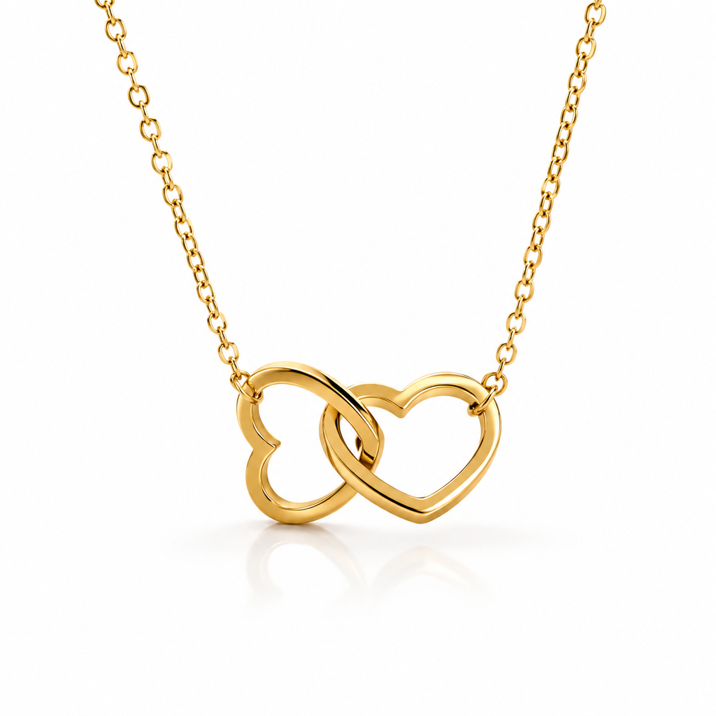 Gold double heart pendant necklace, anti-tarnish luxury jewelry for women, elegant everyday style