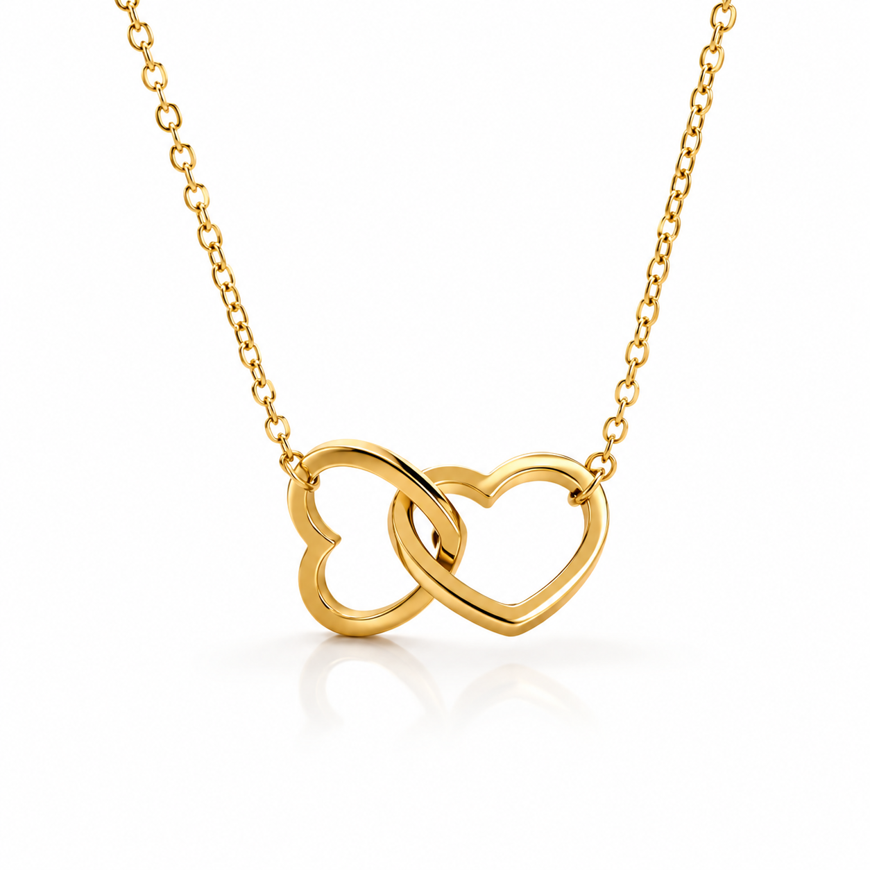 Gold double heart pendant necklace, anti-tarnish luxury jewelry for women, elegant everyday style