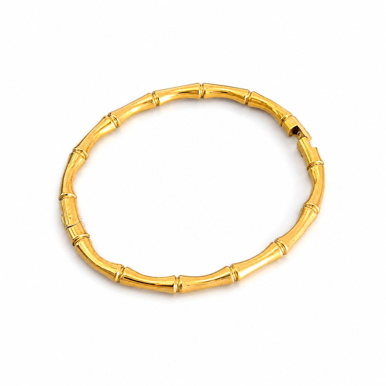 Gold bamboo-style bangle bracelet, anti-tarnish jewelry for women, elegant everyday luxury accessory