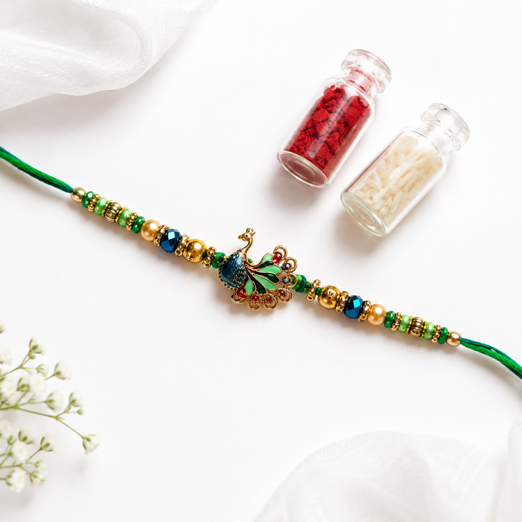 Peacock Designer Rakhi for Brother – Premium Handcrafted Rakhi