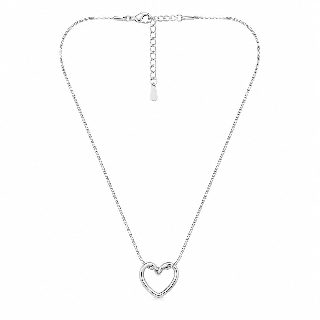 Silver heart pendant necklace with snake chain, anti-tarnish jewelry for women, elegant everyday luxury style