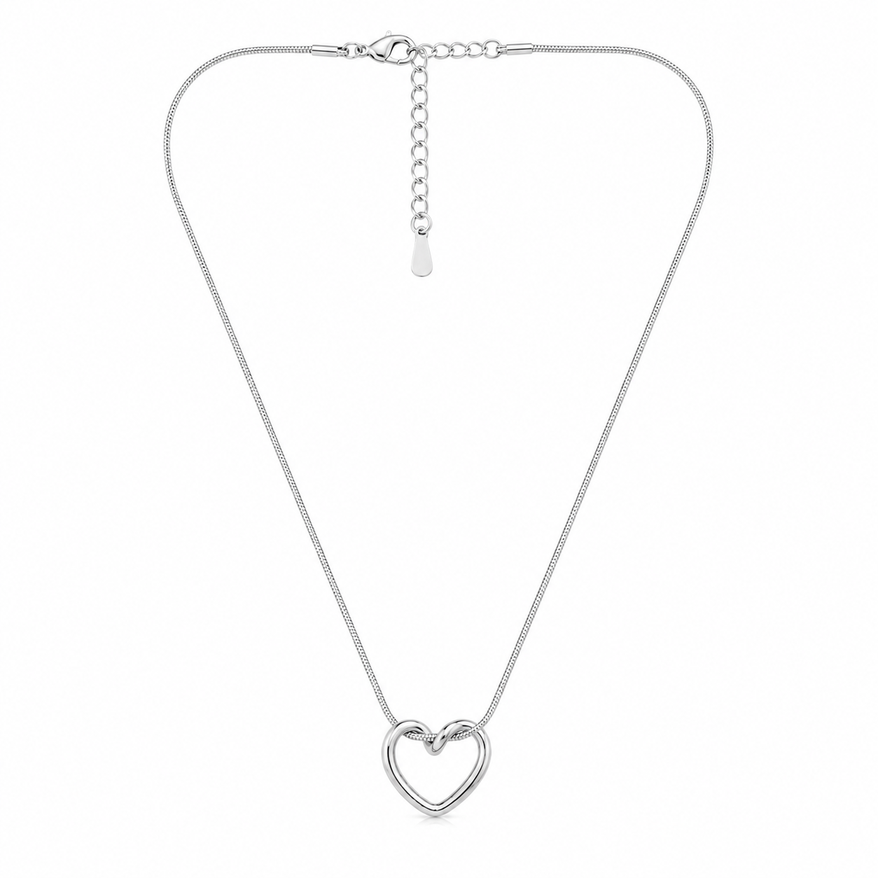 Silver heart pendant necklace with snake chain, anti-tarnish jewelry for women, elegant everyday luxury style
