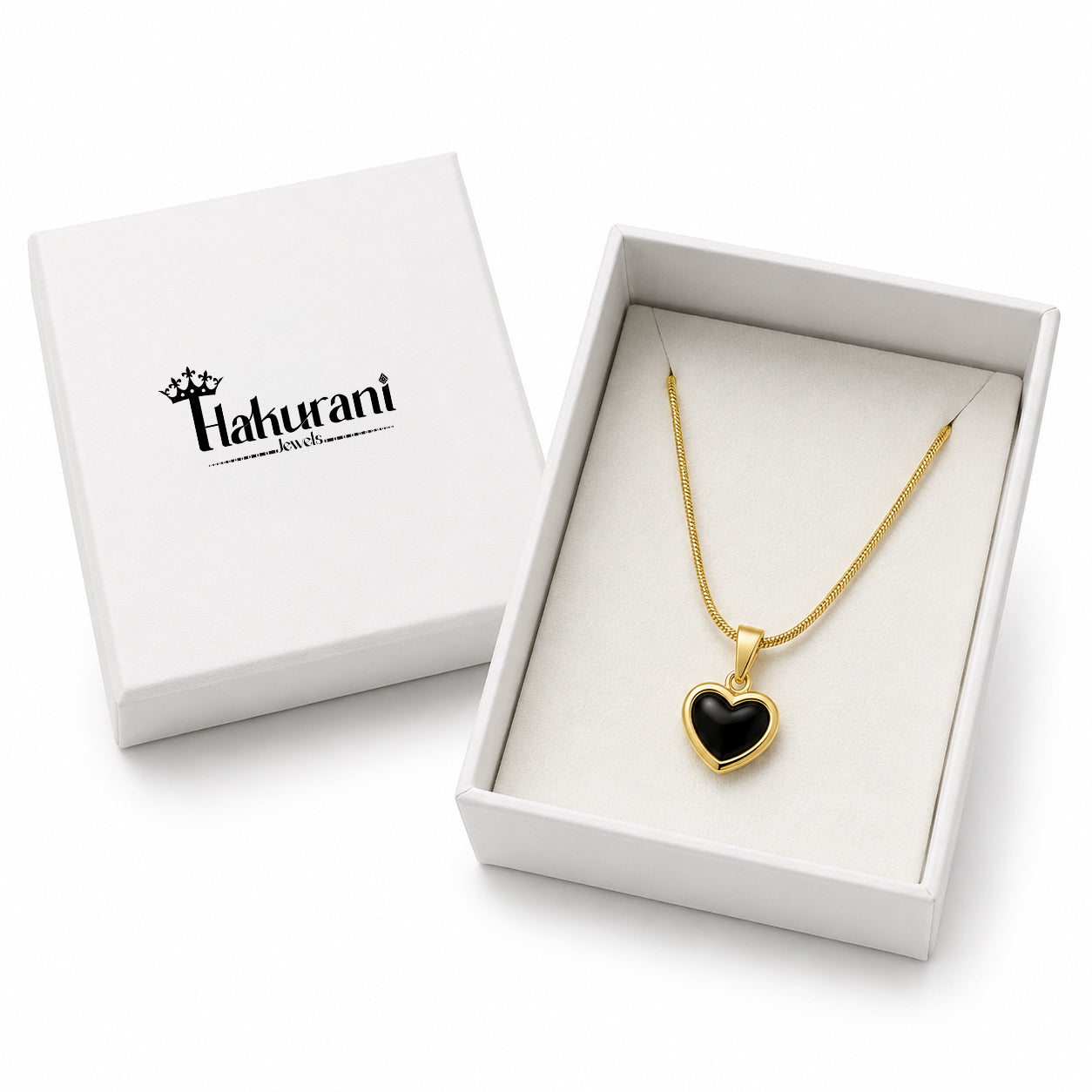 Black Onyx Heart Necklace — 18k Gold Snake Chain
