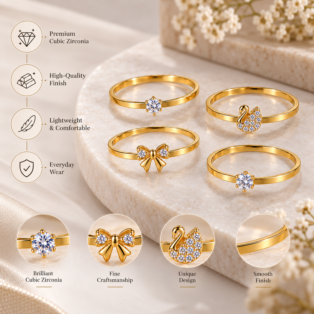 Gold-Tone CZ Ring Set of 4 for Women