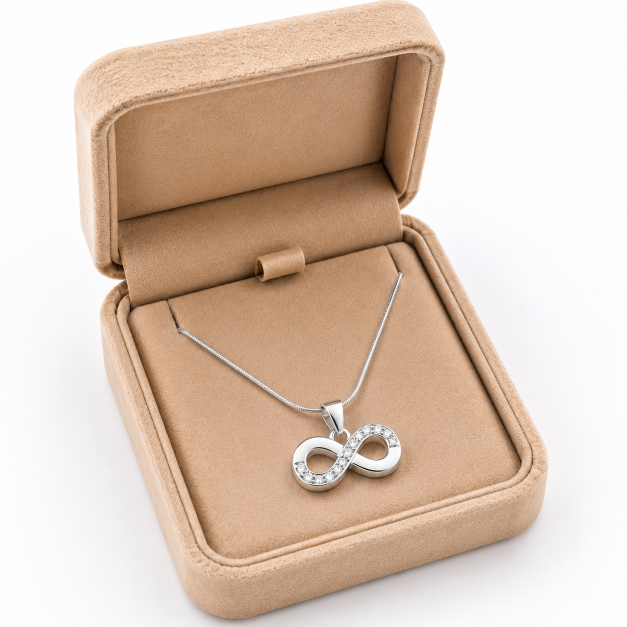Sterling Silver Infinity Pendant Necklace with CZ Crystals | Gift Box Included