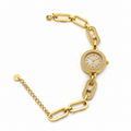 Women's Gold Quartz Watch – Crystal Bezel & Chain Link Strap