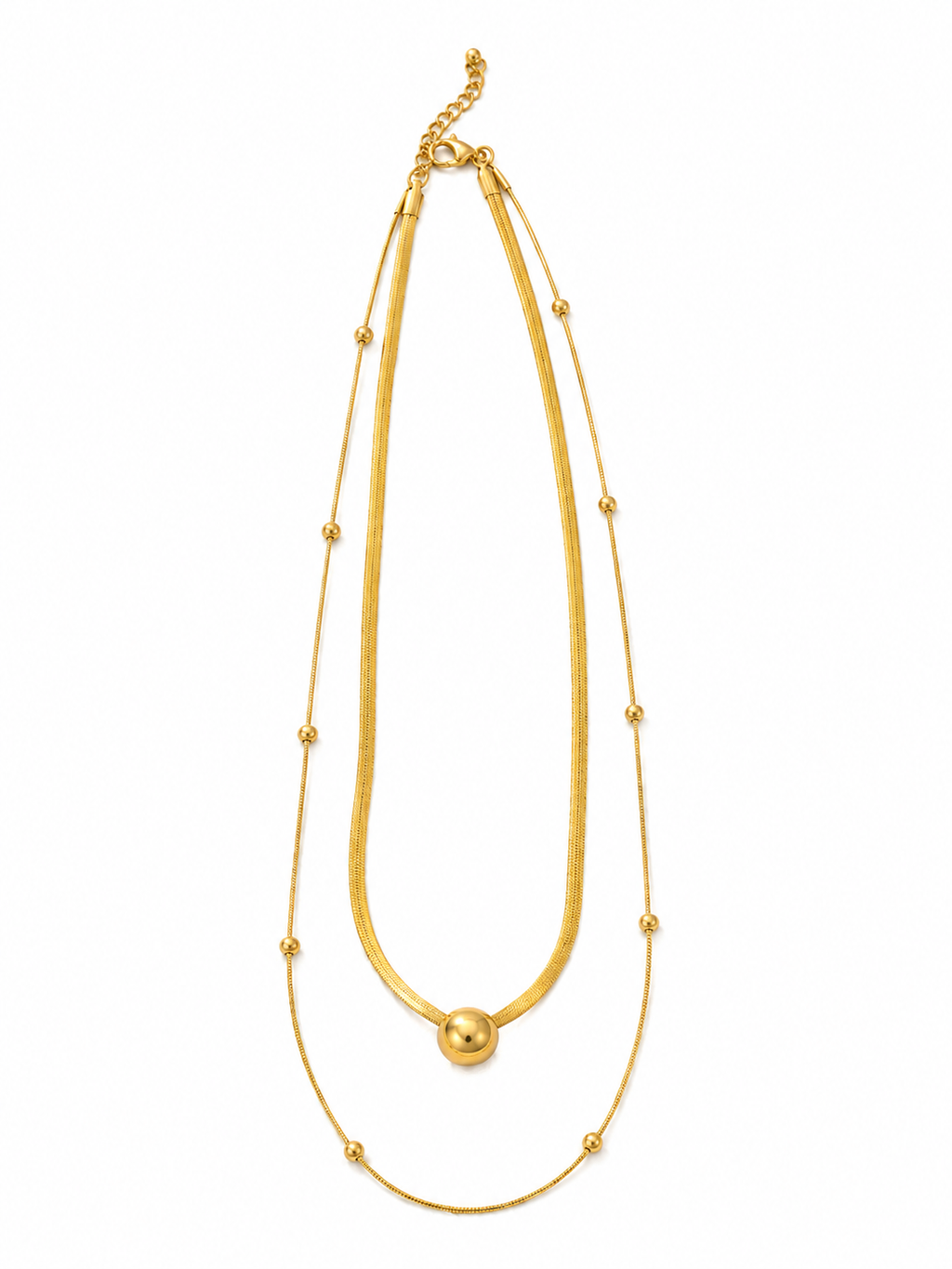 Gold Layered Ball Pendant Necklace | Herringbone & Satellite Chain | Women's Gift Jewellery