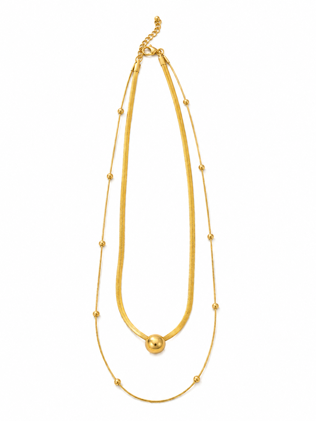 Gold Layered Ball Pendant Necklace | Herringbone & Satellite Chain | Women's Gift Jewellery