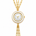 Women's Gold Quartz Watch – White Bezel & Triple Chain Bracelet