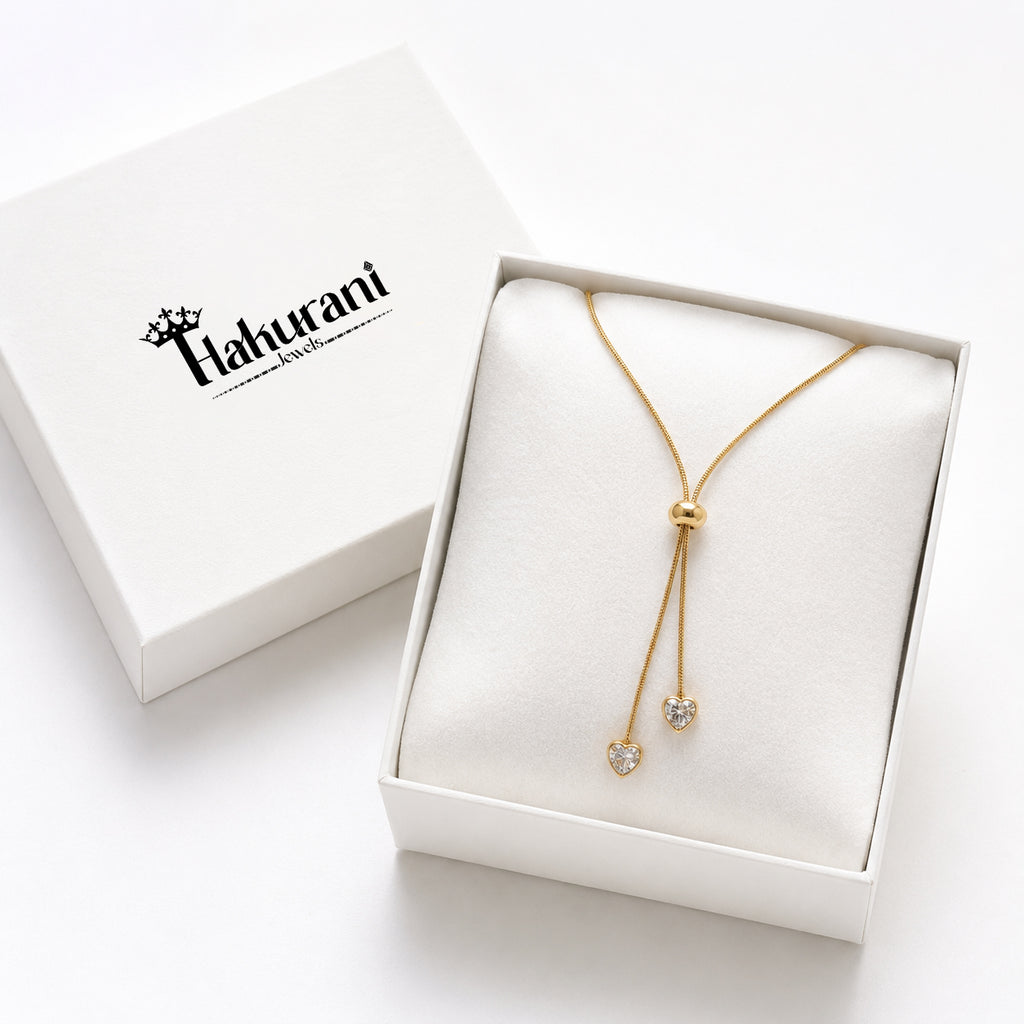 Adjustable Gold Heart Drop Necklace for Women | Anti-Tarnish Crystal Pendant Necklace