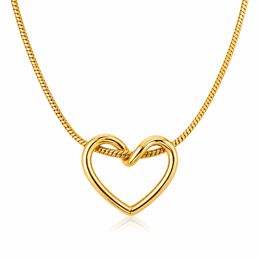 Gold heart pendant necklace with infinity knot design, anti-tarnish luxury jewelry for women