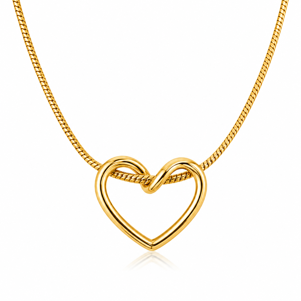 Gold heart pendant necklace with infinity knot design, anti-tarnish luxury jewelry for women