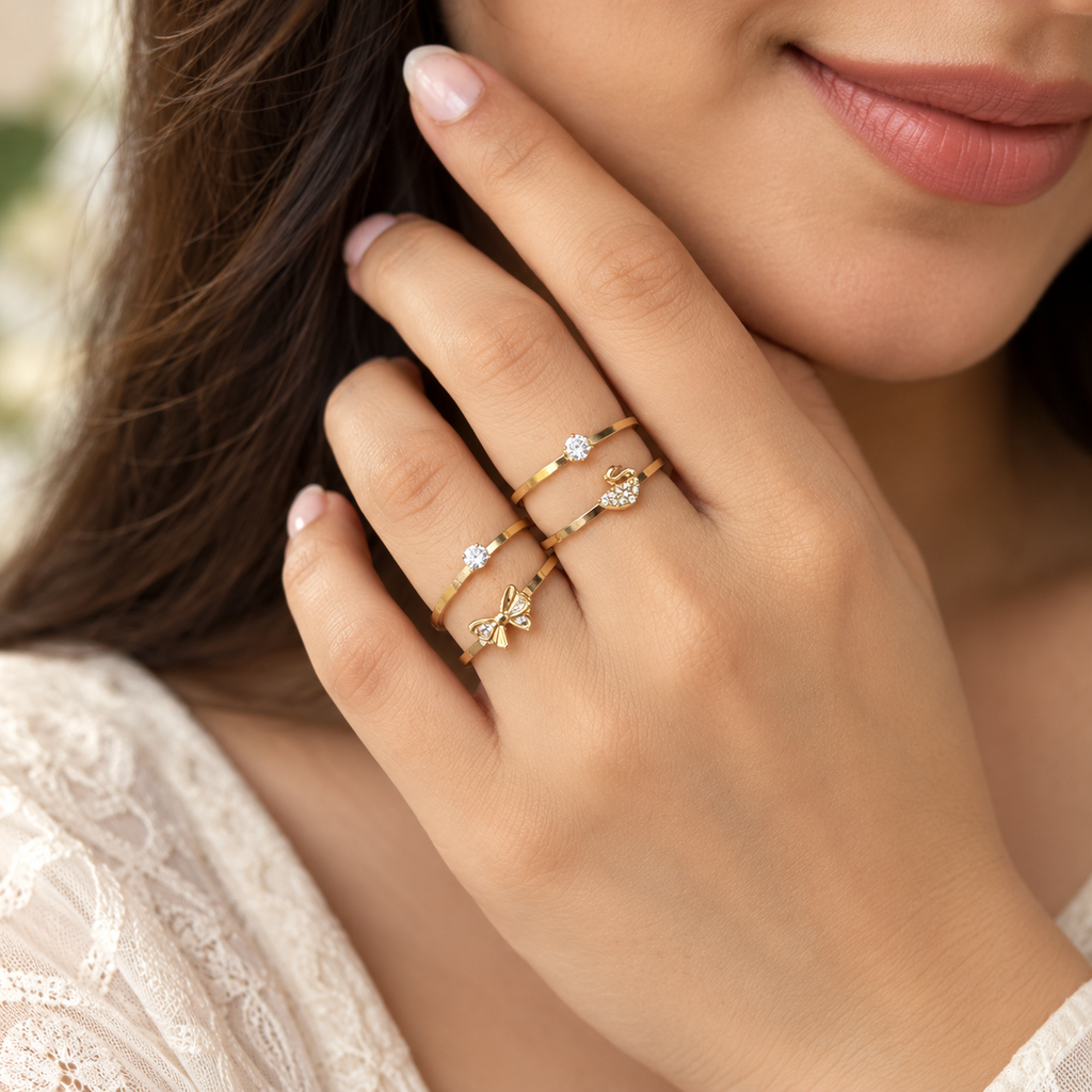 Gold-Tone CZ Ring Set of 4 for Women