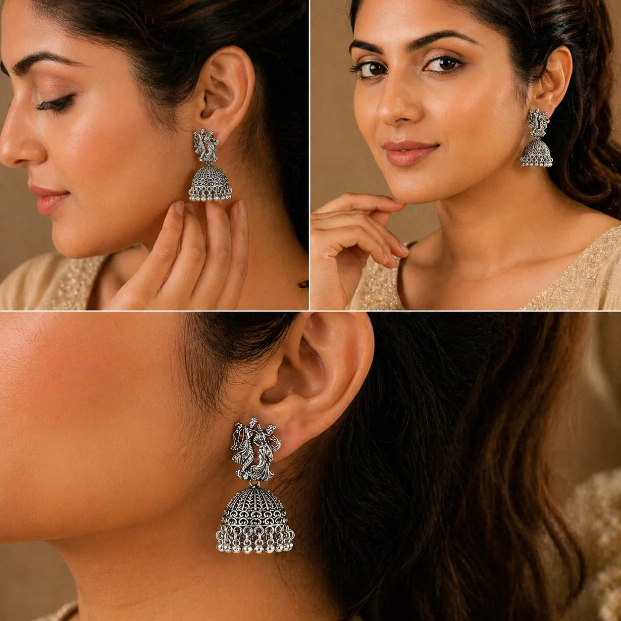 Elegant anti-tarnish silver jhumka earrings for women, featuring intricate filigree and dangling beads