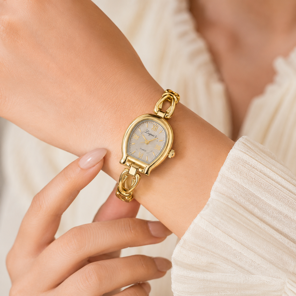 Lvpai Women's Gold Quartz Watch – Oval Dial & Twist Chain Strap