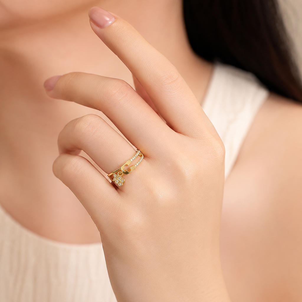 Gold flower ring with diamond accents, elegant everyday luxury jewelry for women