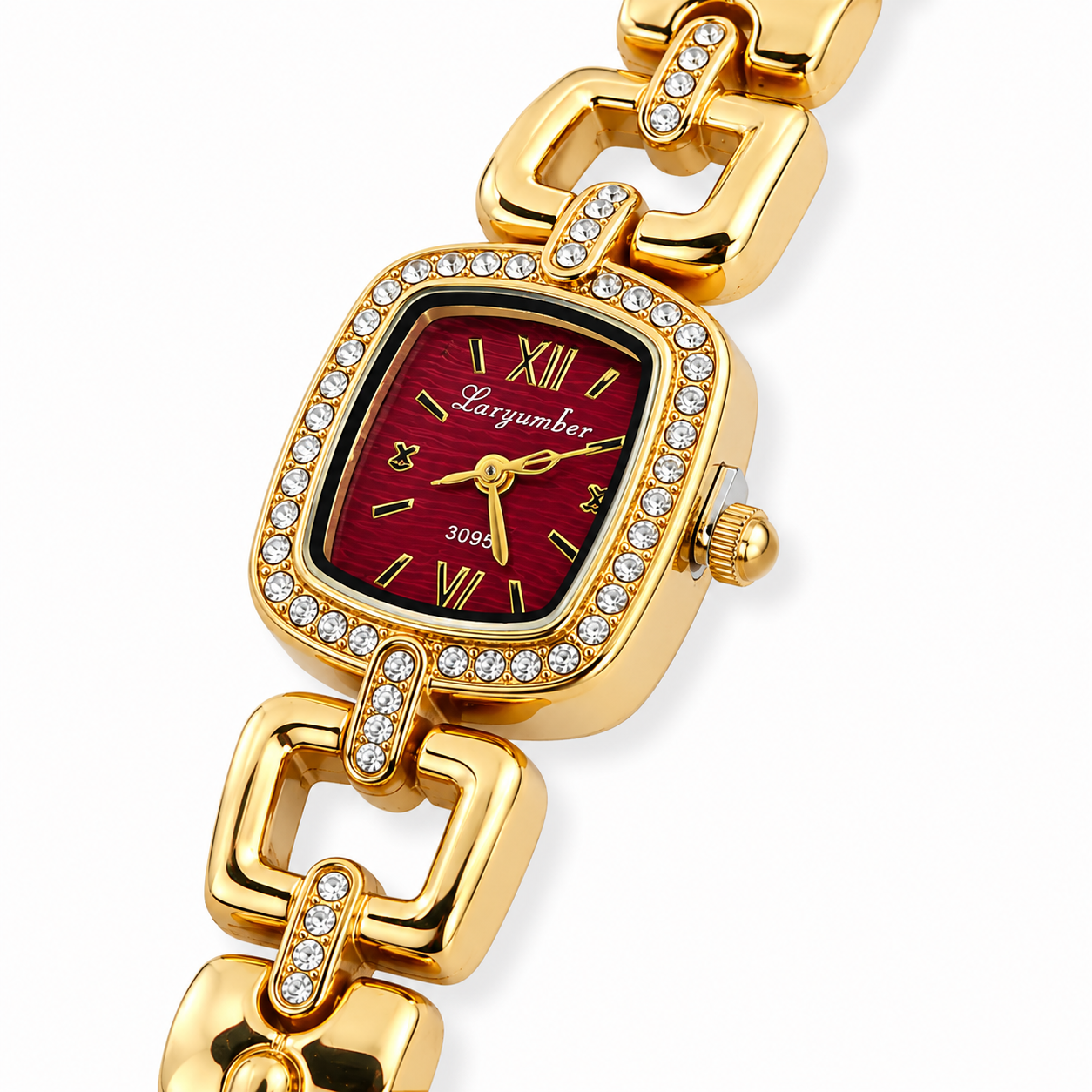 Women's Gold-Tone Bracelet Watch with Crystal Bezel & Burgundy Dial