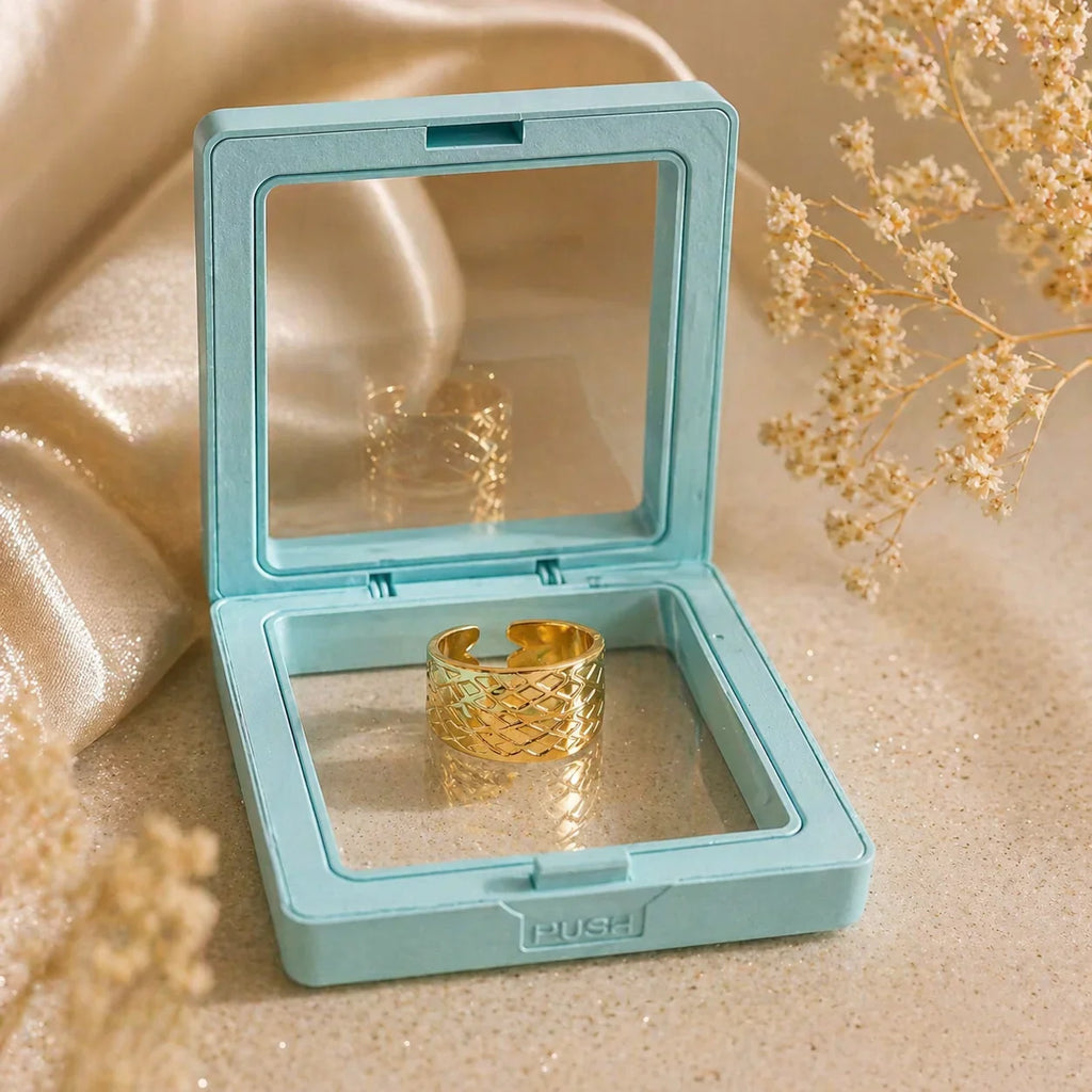 Gold lattice ring in mint box, anti-tarnish jewelry for women, elegant everyday luxury style