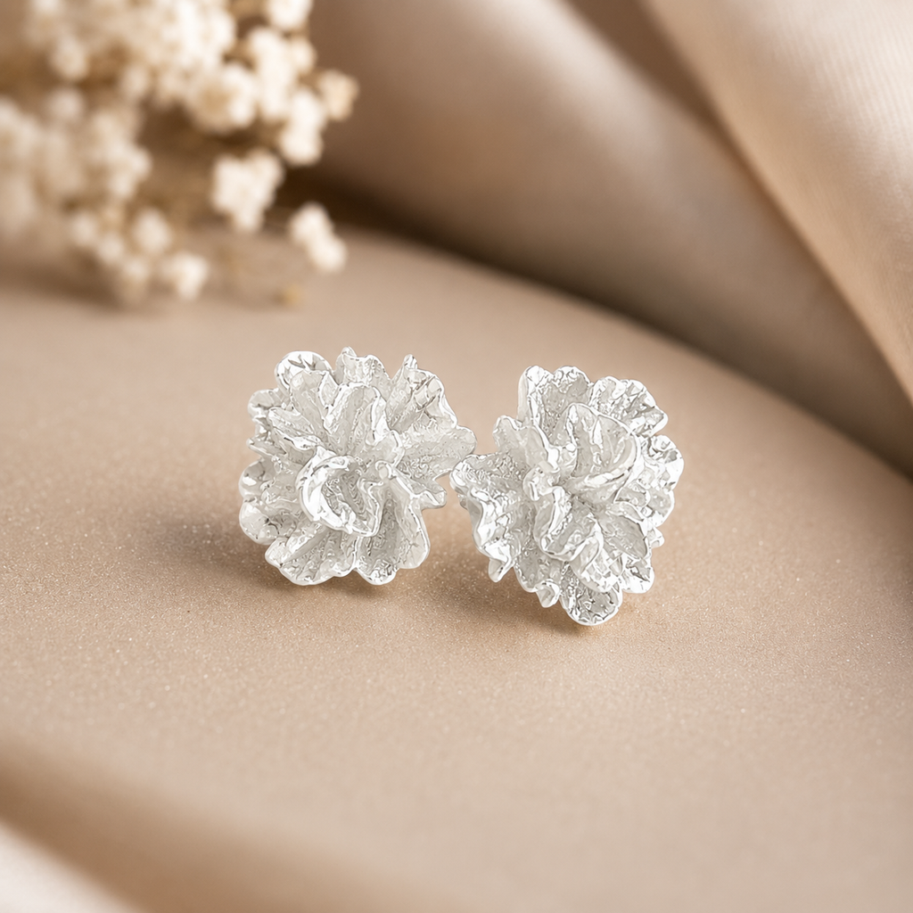 Silver flower stud earrings, anti-tarnish jewelry for women, elegant everyday luxury style
