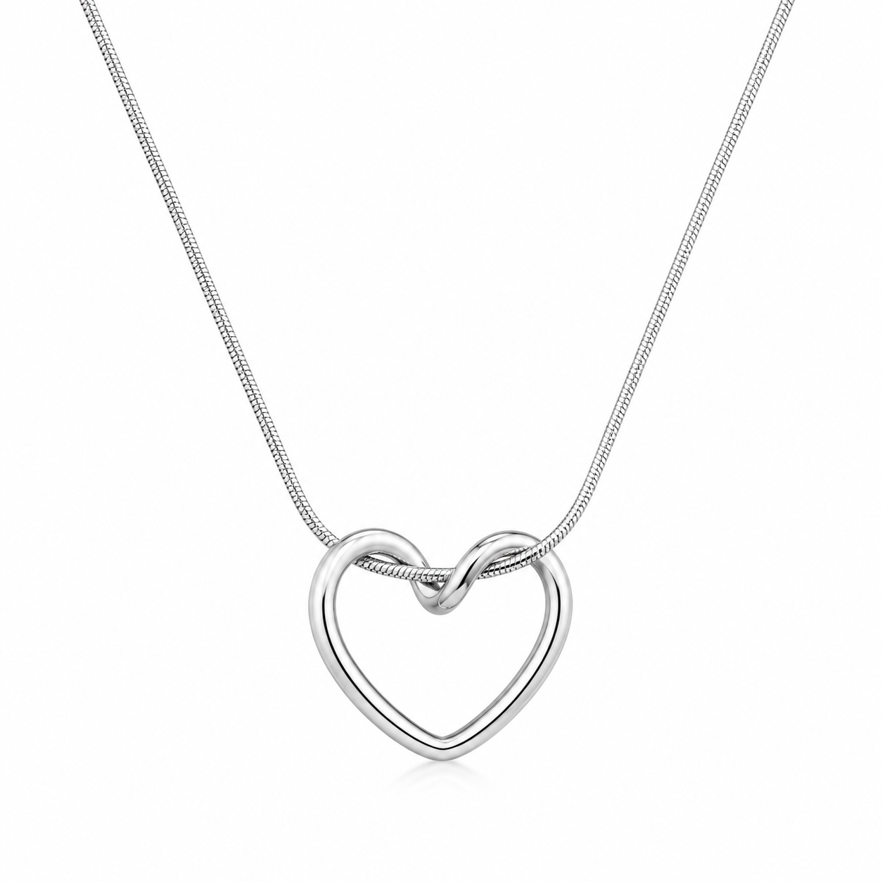 Elegant silver heart pendant necklace with snake chain, anti-tarnish jewelry for women