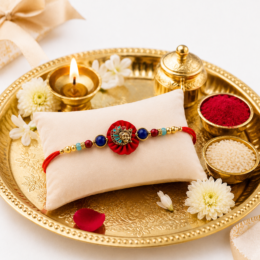 Krishna Designer Rakhi for Brother – Premium Flute Motif Rakhi
