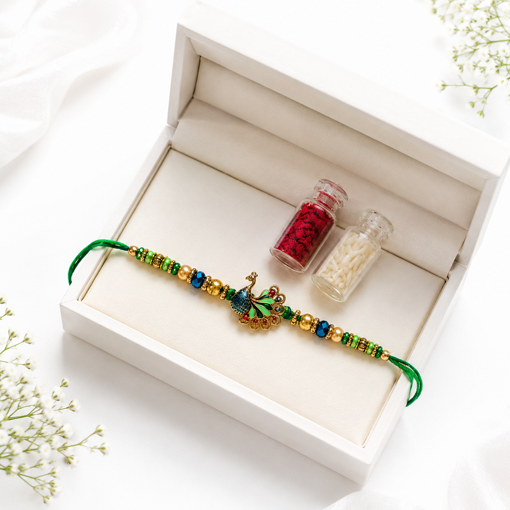 Peacock Designer Rakhi for Brother – Premium Handcrafted Rakhi