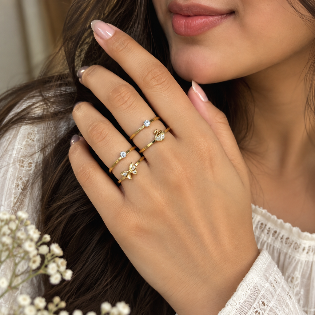 Gold-Tone CZ Ring Set of 4 for Women