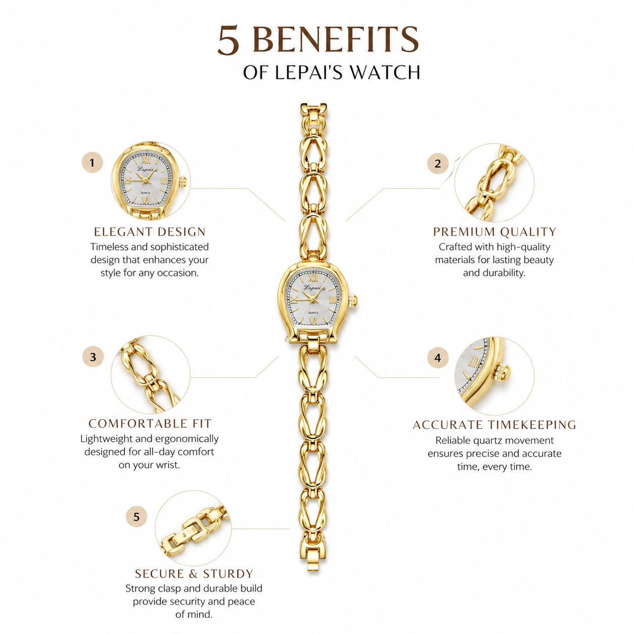 Lvpai Women's Gold Quartz Watch – Oval Dial & Twist Chain Strap