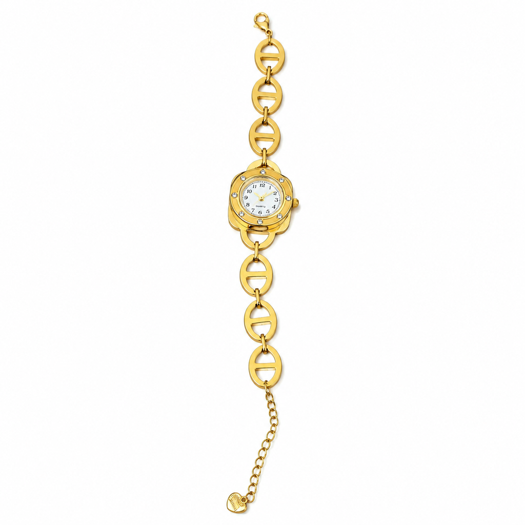 Women's Gold-Tone Bracelet Watch | Crystal Bezel, Mariner Chain Strap