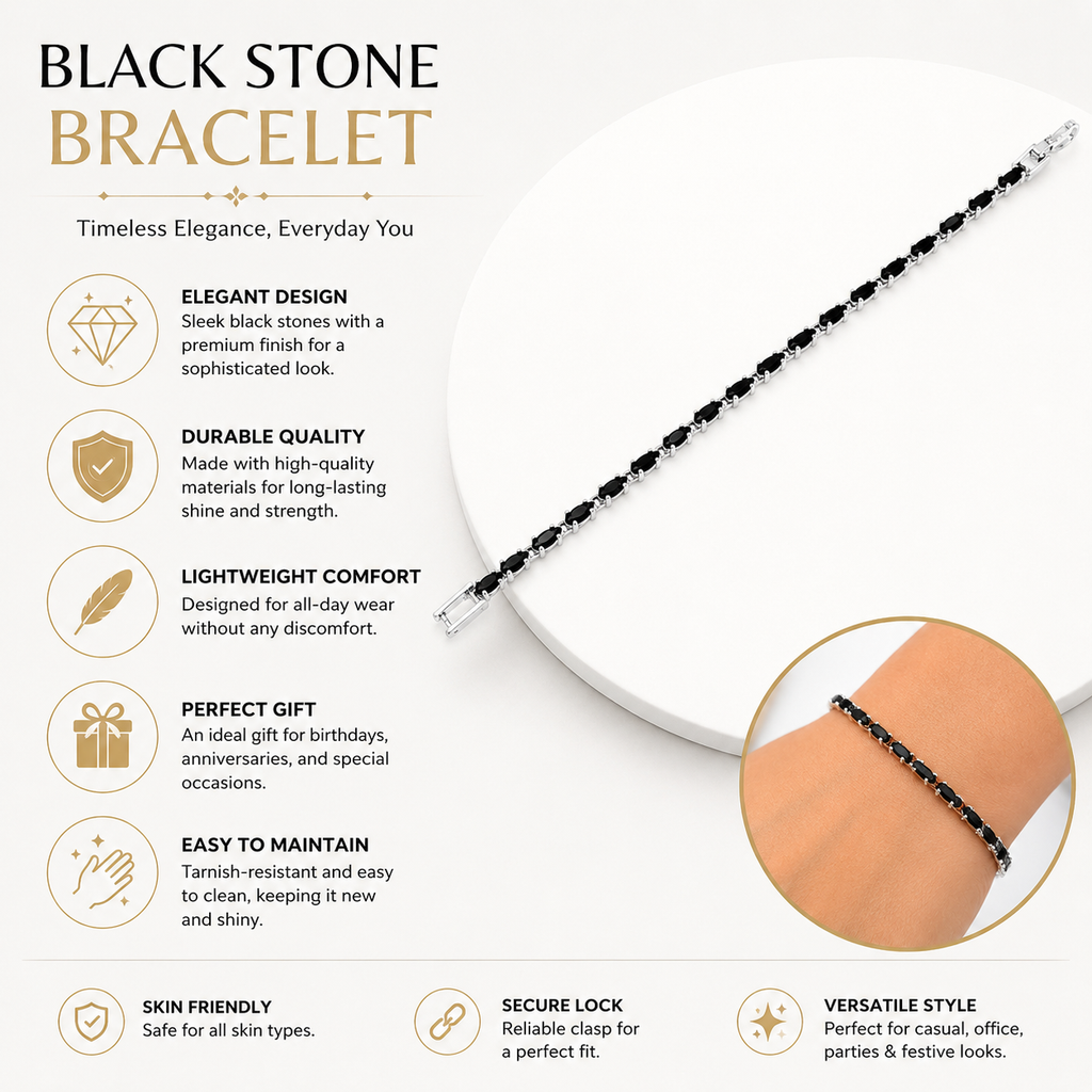 Black Stone Bracelet for Women – Stylish Silver Tennis Bracelet