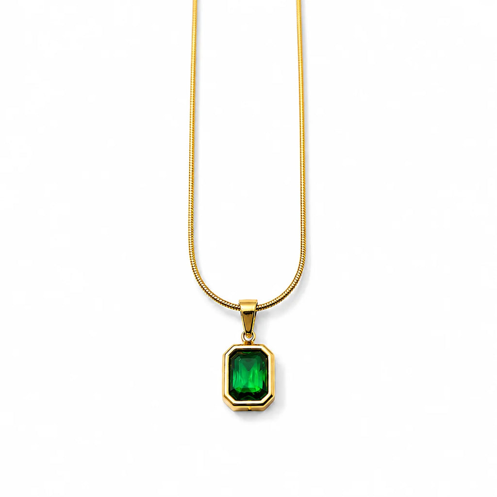 Emerald Green Pendant & Heart Bracelet Combo | 18K Gold Plated Anti-Tarnish Jewellery