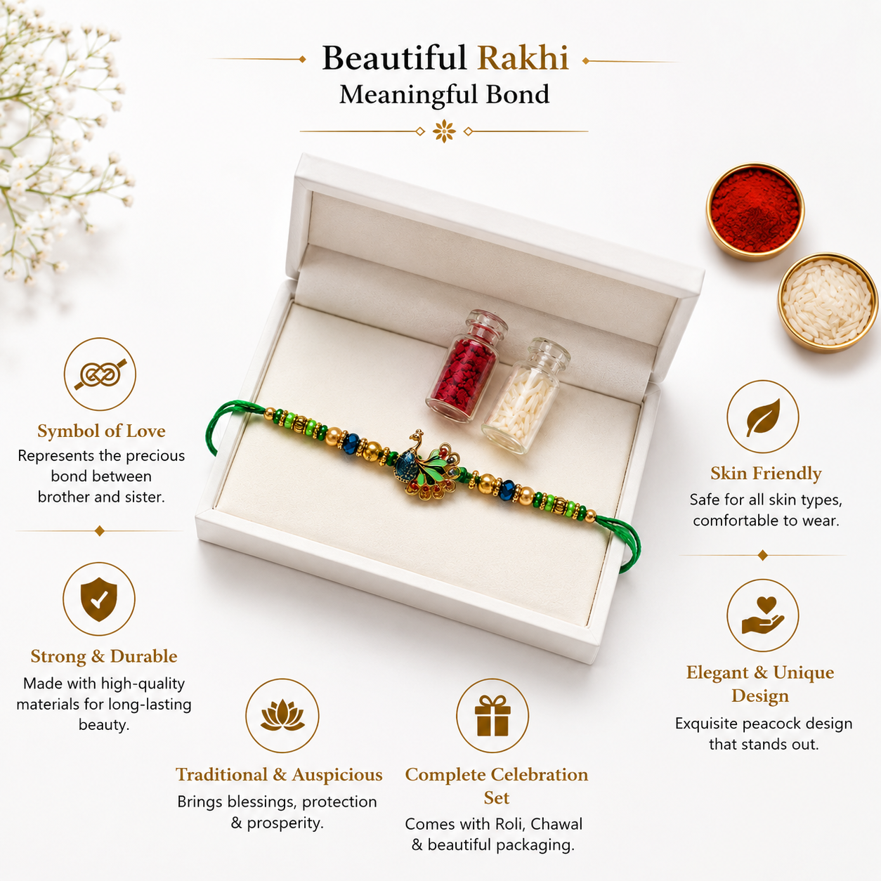 Peacock Designer Rakhi for Brother – Premium Handcrafted Rakhi