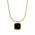 Gold square pendant necklace with black stone, anti-tarnish luxury jewelry for women