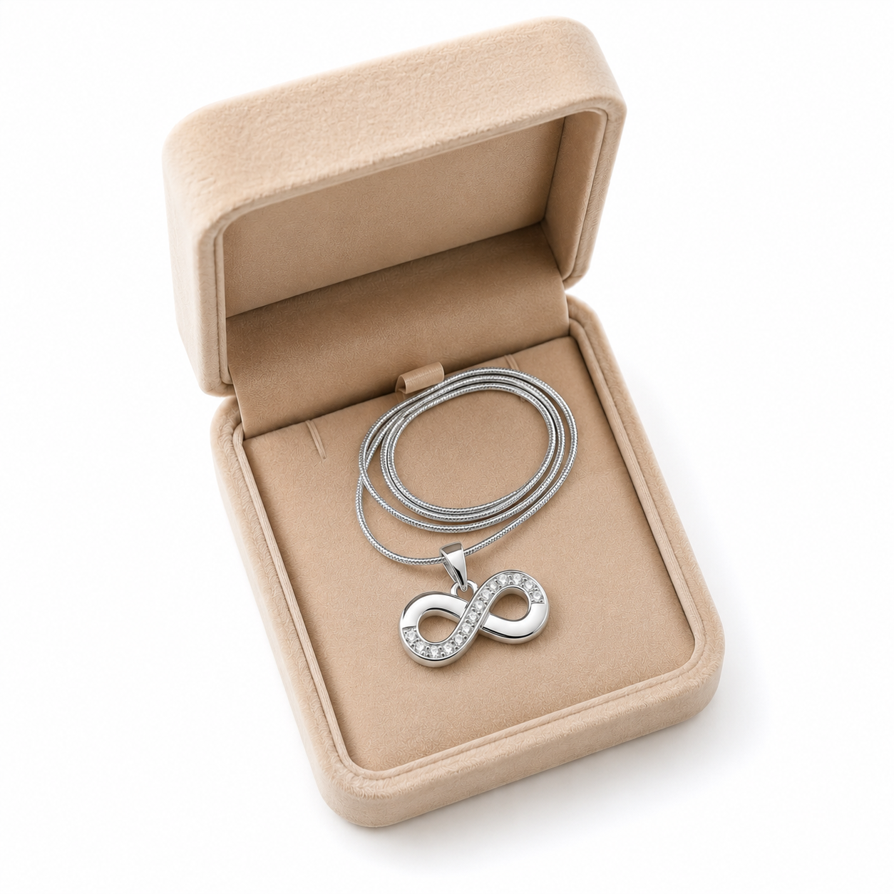 Sterling Silver Infinity Pendant Necklace with CZ Crystals | Gift Box Included