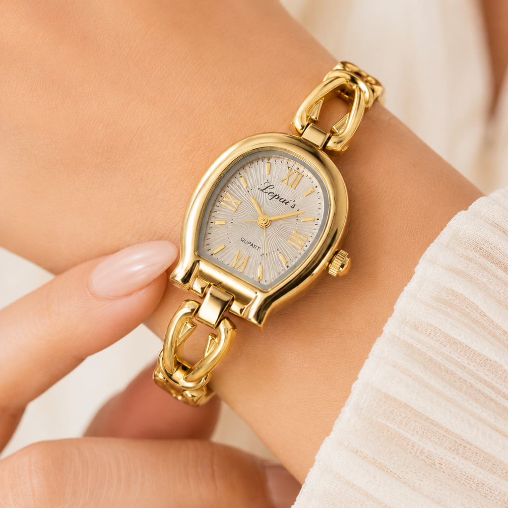 Lvpai Women's Gold Quartz Watch – Oval Dial & Twist Chain Strap