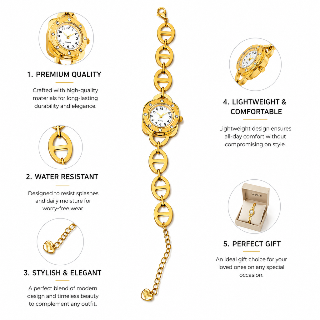 Women's Gold-Tone Bracelet Watch | Crystal Bezel, Mariner Chain Strap
