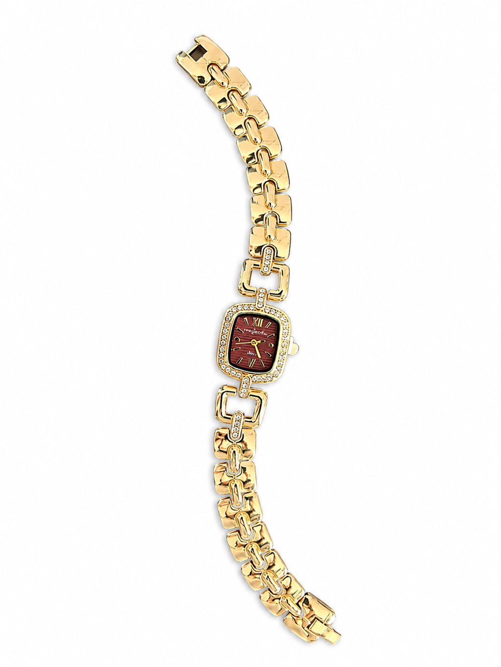 Women's Gold-Tone Bracelet Watch with Crystal Bezel & Burgundy Dial