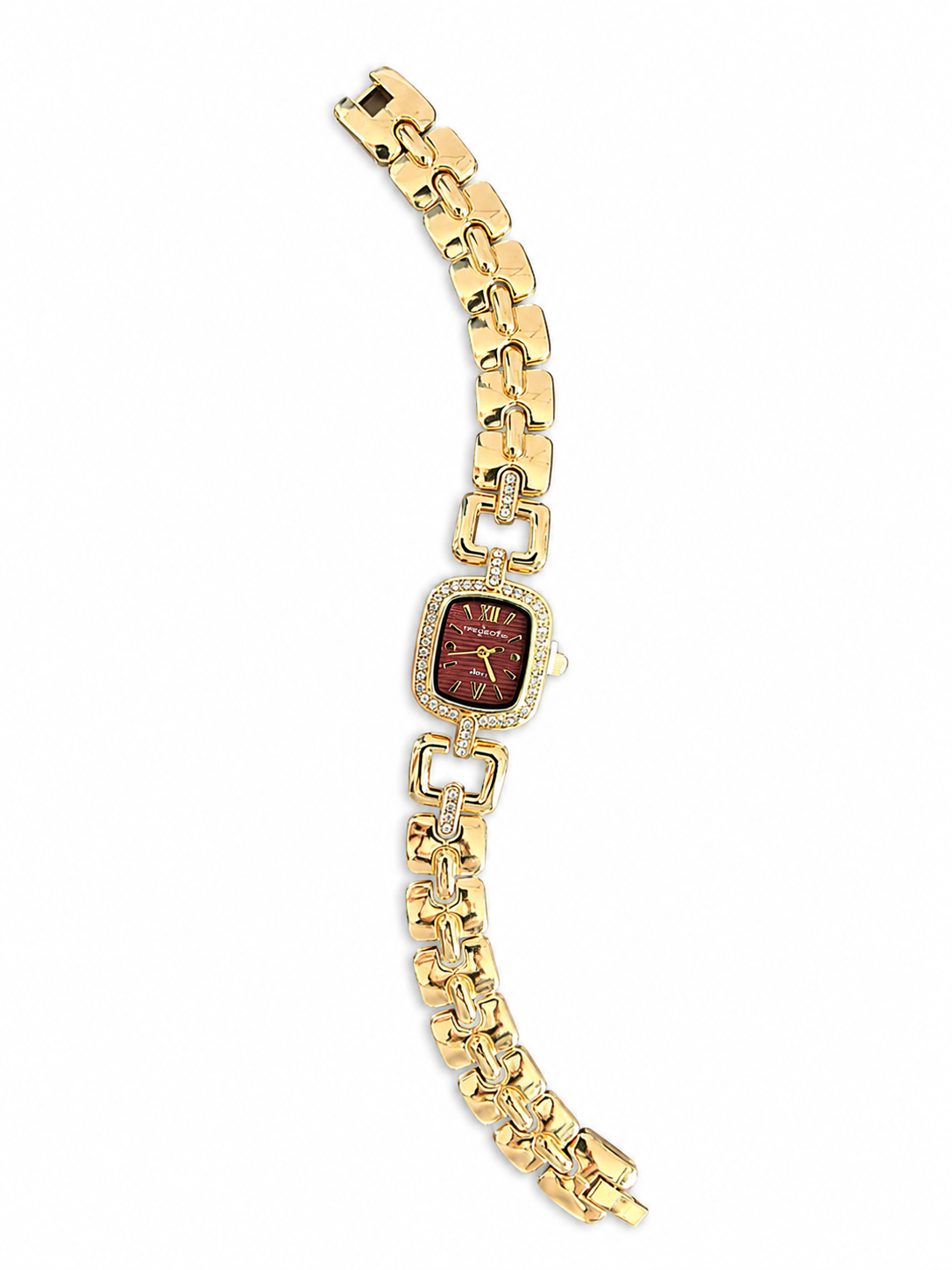 Women's Gold-Tone Bracelet Watch with Crystal Bezel & Burgundy Dial